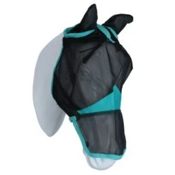 Weatherbeeta Fliegenmaske Comfitec Deluxe Fine Mesh Mit Ohren Und Nase Schwarz/Türkis