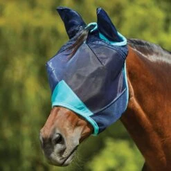 Weatherbeeta Fliegenmaske Comfitec Deluxe Fine Mesh Mit Ohren Schwarz/Türkis -TRUS Pferd Geschaft wb 1006939000 navyturquoise wb fly mask ears image hero null.25ac48